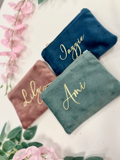 Personalised velvet cosmetic bag with name