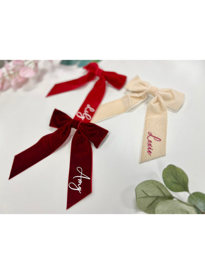 Personalised Valentines Velvet Hair Bow, Girls Valentines Day