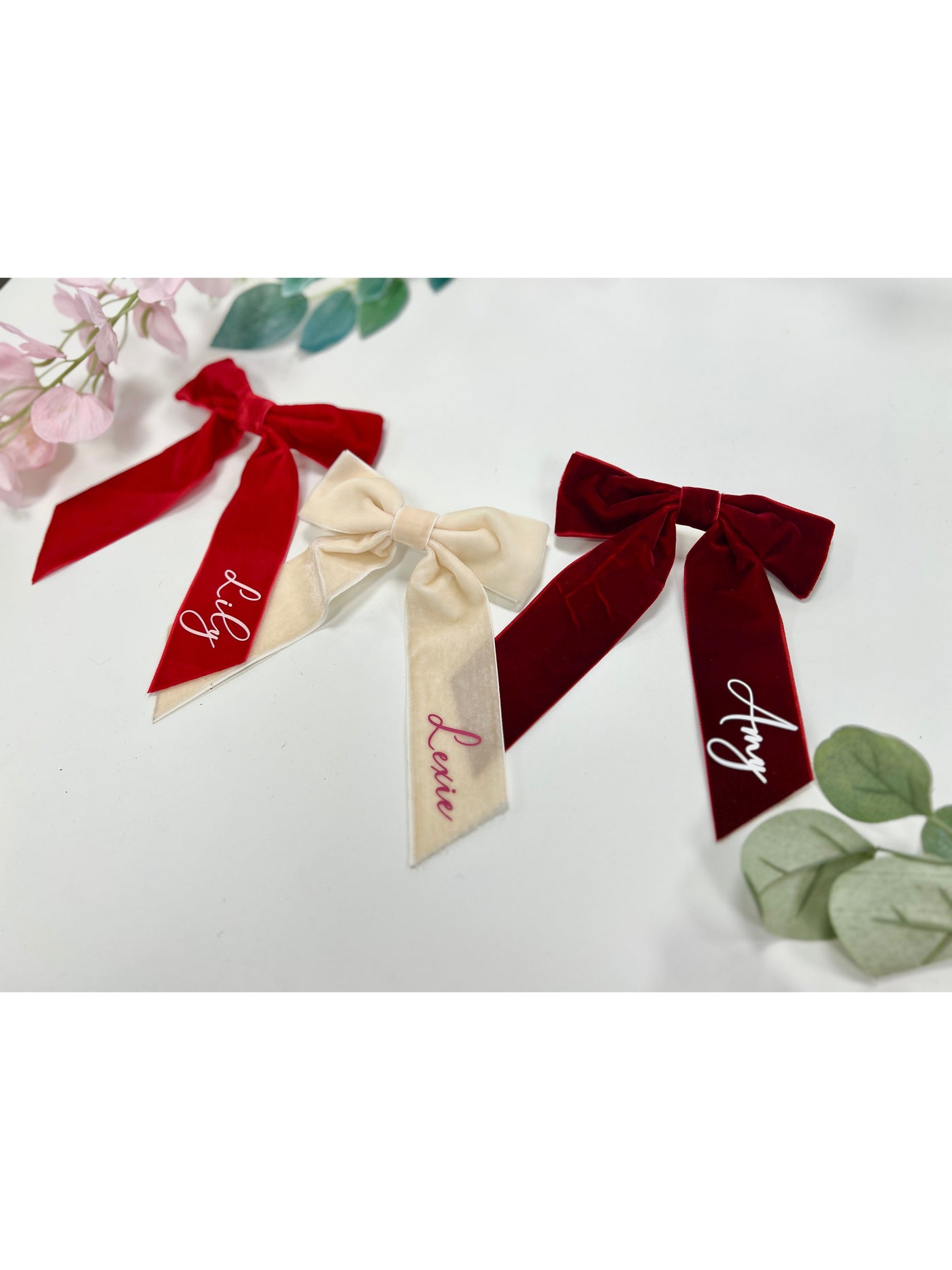 Personalised Valentines Velvet Hair Bow, Girls Valentines Day