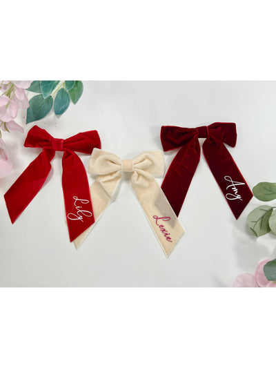 Personalised Valentines Velvet Hair Bow, Girls Valentines Day