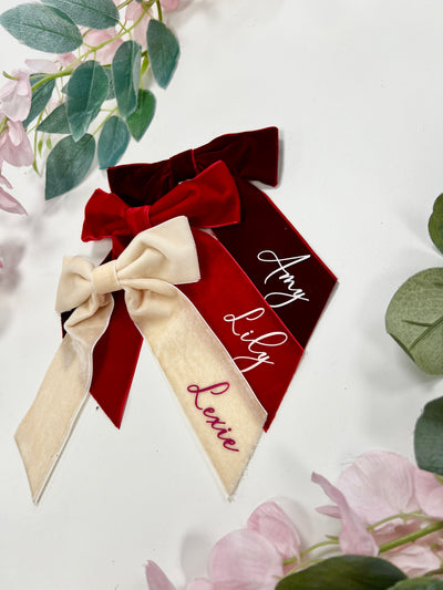 Personalised Valentines Velvet Hair Bow, Girls Valentines Day