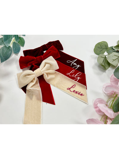 Personalised Valentines Velvet Hair Bow, Girls Valentines Day