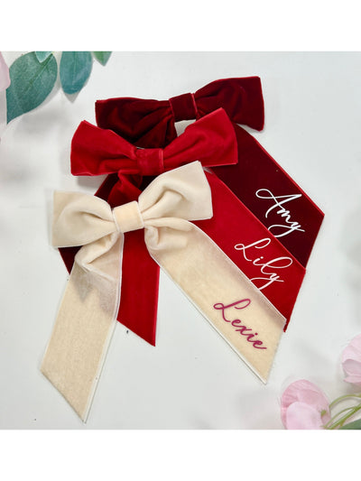 Personalised Valentines Velvet Hair Bow, Girls Valentines Day