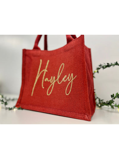 Red Personalised Tote Bag, Christmas Gift Bag