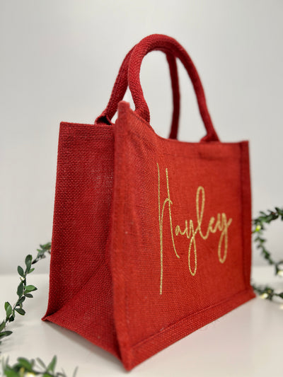 Red Personalised Tote Bag, Christmas Gift Bag