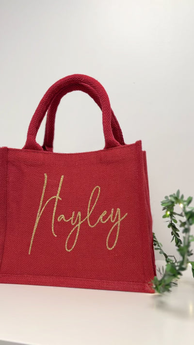 Red Personalised Tote Bag, Christmas Gift Bag